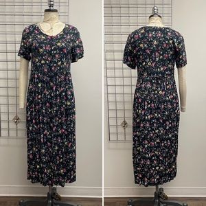 Vintage 90s Rayon Floral Midi Dress - Medium